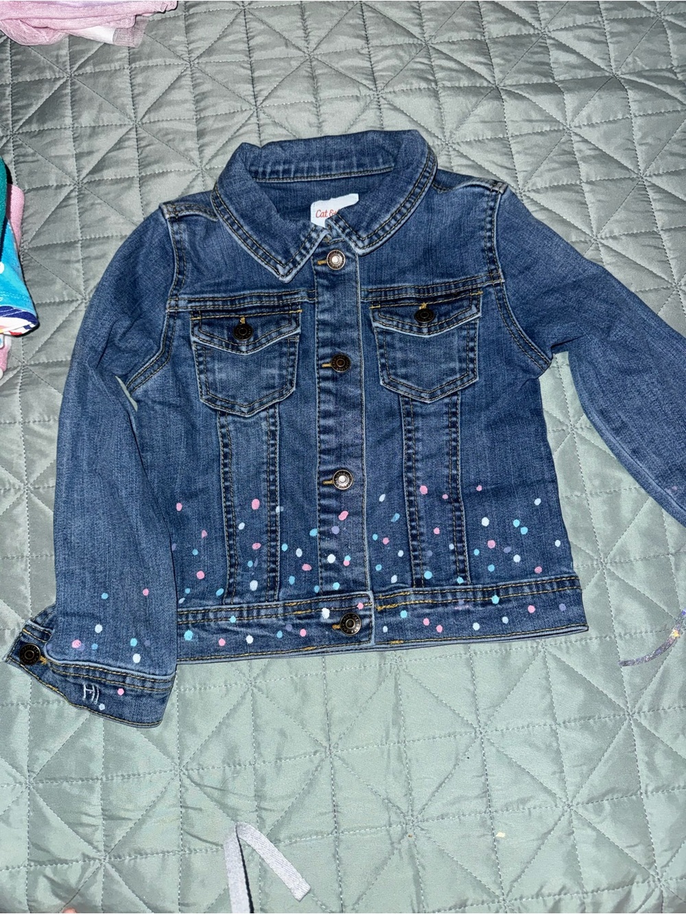 Cat & Jack Dark Blue Denim Jacket with Pastel Dot Detail